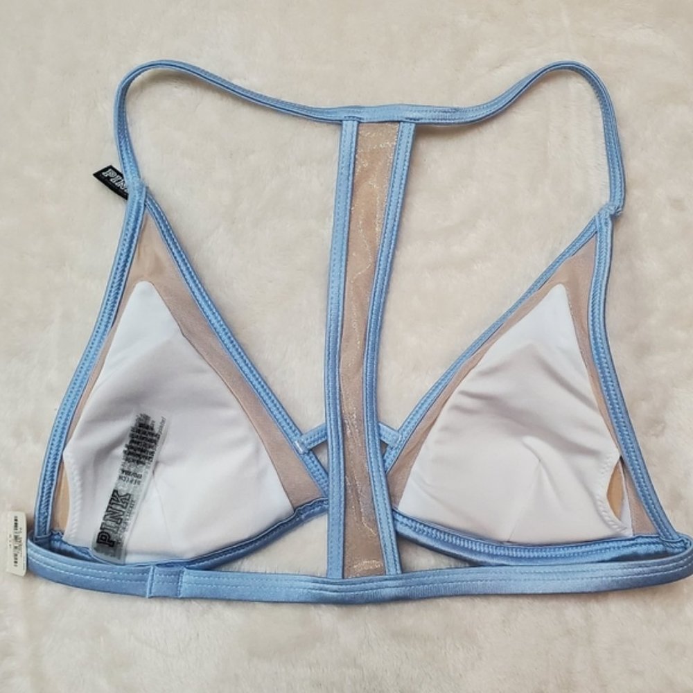 NEW | Victoria Secret PINK Blue Triangle Swim Top - Picture 2 of 5